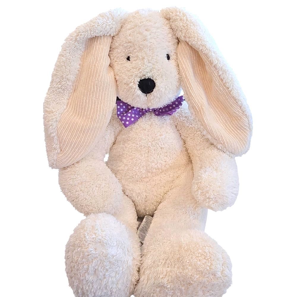 Vintage 1999 Pier 1 Imports Cream Bunny Rabbit Plush Corduroy Ears Bow Tie 16"